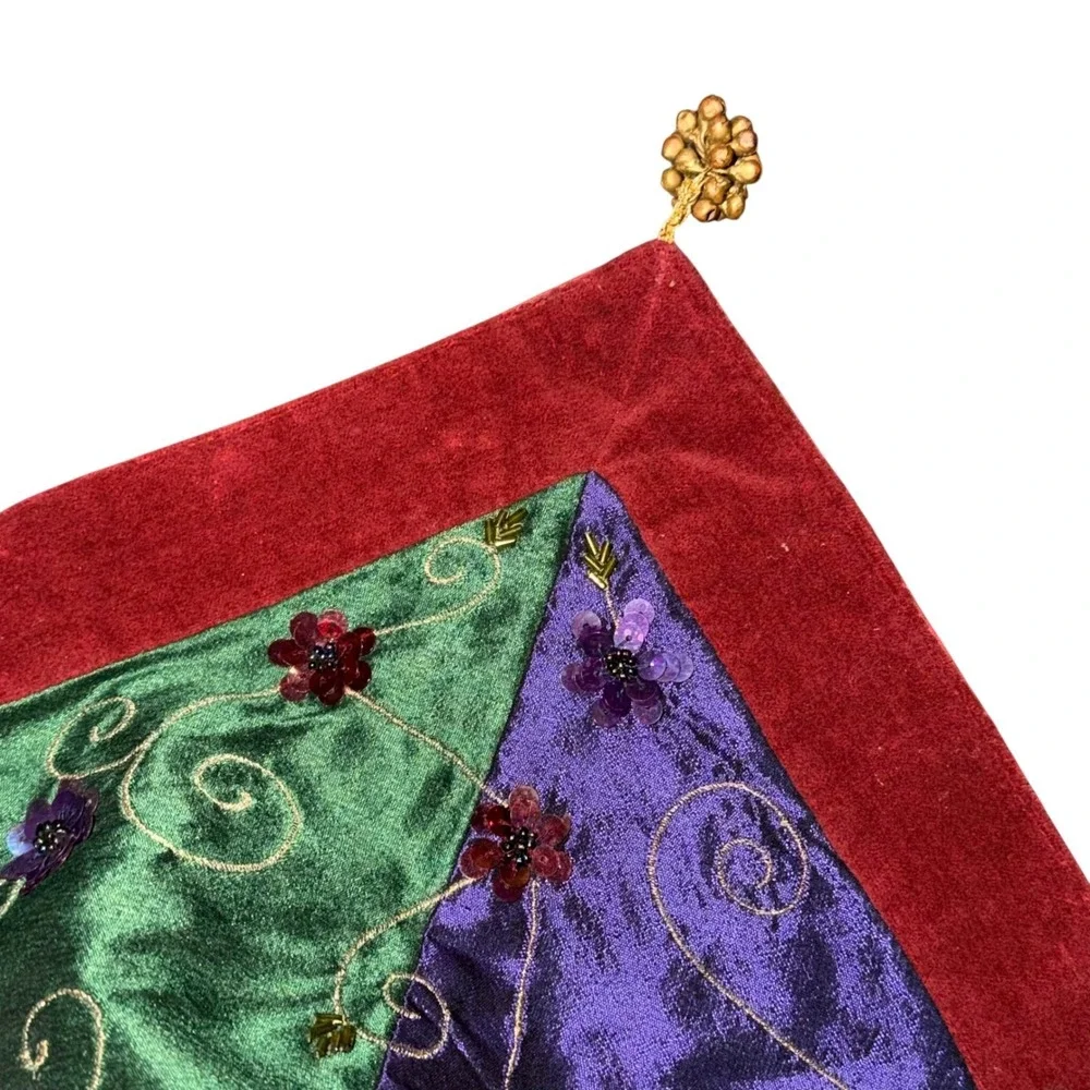 READ Vintage Pier 1 Imports Patchwork Beaded Table Runner 14x68 Boho Embroidery
